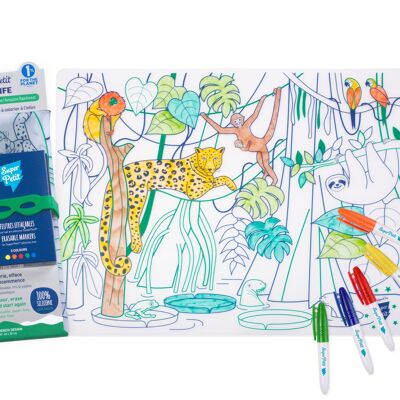 Educational coloring: Silicone coloring placemat 5 markers included - reusable AMAZONIE WILDLIFE
