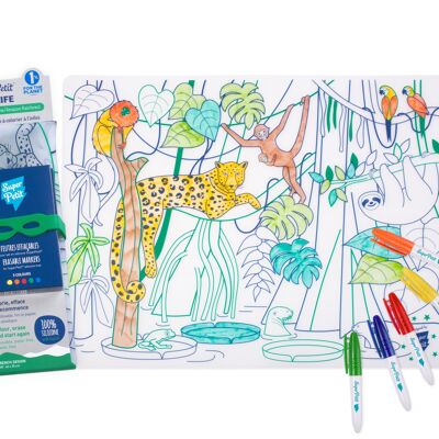 Educational coloring: Silicone coloring placemat 5 markers included - reusable AMAZONIE WILDLIFE