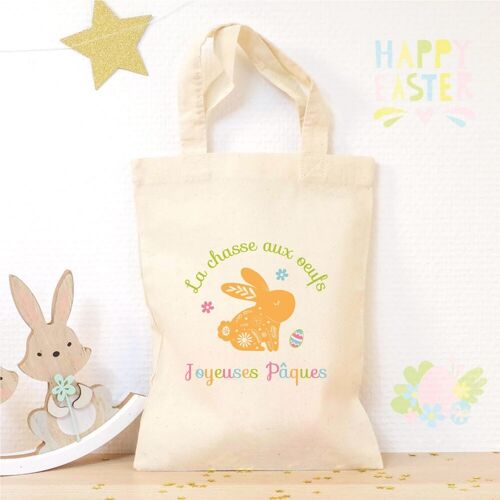 Petit tote bag "La chasse aux oeufs" - Lapin Floral