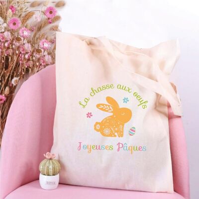 Large tote bag "The Egg Hunt" - Floral Rabbit