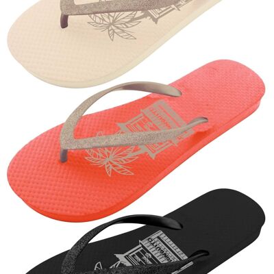 CHIRINGUITO Glitzer-Flip-Flops für Damen - Größe 36/37 bis 40/41 - 4 Farben - 20 Paar