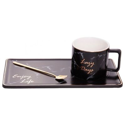 Taza de café espresso con plato rectangular 250ml en caja