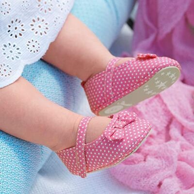 Pink Sterntaler ballerina baby shoes with polkadot print
