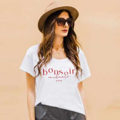 T-shirt con messaggio Bonsoir Enchanté da donna - in cotone biologico