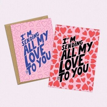 Sending all my love to you carte postale | lettering, amour, St Valentin 3