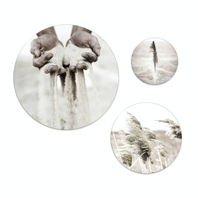Set of 3 wall circles / round wall pictures / picture set / beach beige