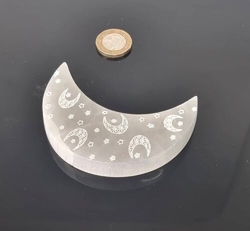 Etched Selenite Crystal Charging Plate (moon design)