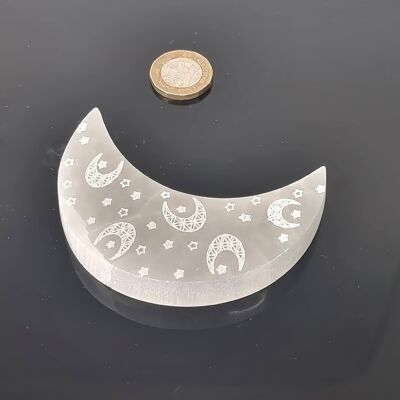 Placa de carga de cristal de selenita grabada (diseño de luna)