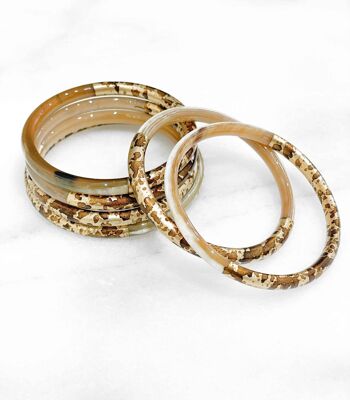 Bracelet jonc 6mm corne naturelle - Impression léopard feuilles d'or 1