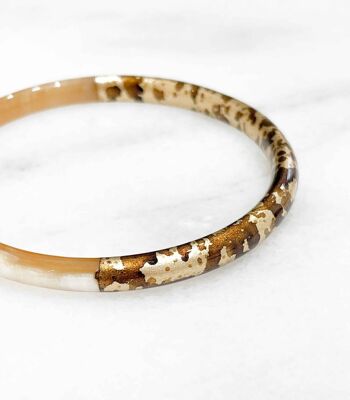 Bracelet jonc 6mm corne naturelle - Impression léopard feuilles d'or 3