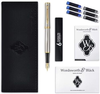 Ensemble de stylos plume Wordsworth & Black, pointe moyenne, comprend 6 cartouches d'encre et convertisseur de recharge d'encre, étui cadeau, journal, calligraphie, stylos d'écriture lisse, parfaits pour hommes et femmes 2