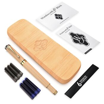 Ensemble stylo plume Wordsworth & Black's, bois de bambou de luxe, pointe moyenne, étui cadeau, comprend 6 cartouches d'encre, convertisseur de recharge d'encre, journal, calligraphie, dessin, écriture lisse, bois d'érable 1