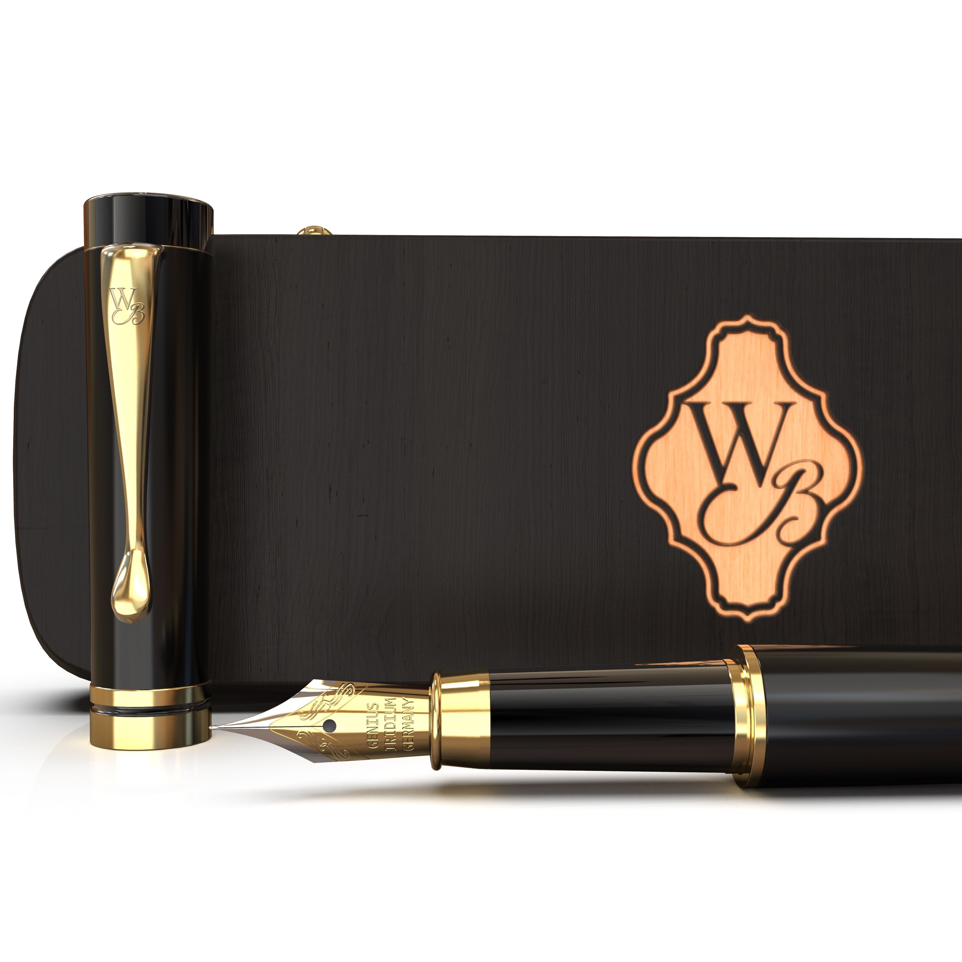 Wordsworth & Black Majesti Fountain Pen, Medium Nib Ink Pen, Black Gold - Refillable