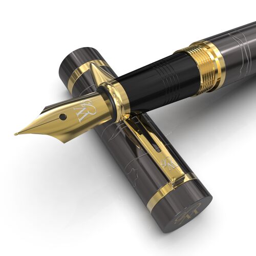 Wordsworth & Black Primori Fountain Pen Set, Gunmetal Gold, Medium Nib, Gift Case, 6 Ink Cartridges, Refill Converter, Journaling, Calligraphy, Smooth Writing Pens, Left and Right Handed