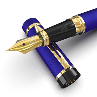 Juego de pluma estilográfica Wordsworth & Black Primori, oro azul, punta mediana, estuche de regalo, 6 cartuchos de tinta, convertidor de recarga, diario, caligrafía, bolígrafos de escritura suave, zurdos y diestros