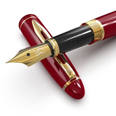 Stylo plume Wordsworth & Black Majesti, rouge, étui de luxe, finition dorée, plume moyenne dorée 18 carats, cartouches d'encre, convertisseur d'encre rechargeable, stylo de calligraphie, meilleur coffret cadeau d'affaires pour homme et femme