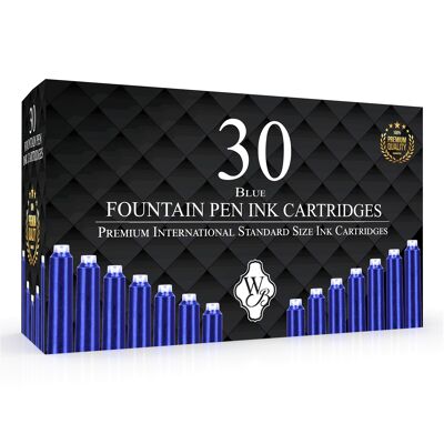 Wordsworth & Black Recharges d'encre pour stylo plume - Lot de 30 cartouches d'encre bleue - Taille standard internationale - Longueur APPR 2,04 pouces - Diamètre de la base APPR 0,24 pouce - Jetable et générique
