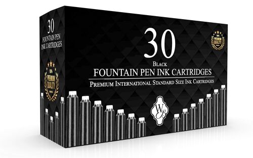 Wordsworth & Black Fountain Pen Ink Refills - SET OF 30 BLACK Ink Cartridges - International Standard Size - Length Appr 2.04 Inch - Base Diameter Appr 0.24 Inch - Disposable and Generic…