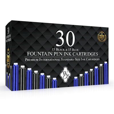 Wordsworth & Black Fountain Pen Ink Refills - Set of 15 Black - 15 Blue Ink Cartridges - International Standard Size - Length APPR 2.04 Inch - Base Diameter APPR 0.24 Inch - Disposable and Generic…