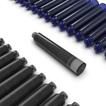 Recharges d'encre pour stylo plume Wordsworth & Black - Lot de 15 cartouches d'encre noires - 15 bleues - Taille standard internationale - Longueur APPR 2,04 pouces - Diamètre de la base APPR 0,24 pouces -… 2