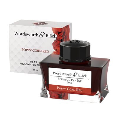 Wordsworth e Black Fountain Pen Ink Bottle, Premium Luxury Edition, Poppy Corn Red, Penne stilografiche Inchiostro in bottiglia, Flacone dal design classico Flusso regolare, 50 ml