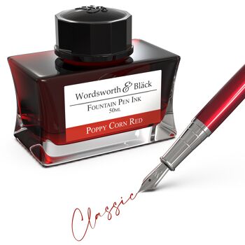Bouteille d'encre pour stylo plume Wordsworth et Black, édition de luxe premium, rouge coquelicot, encre en bouteille pour stylos plume, bouteille au design classique, débit lisse, 50 ml 3