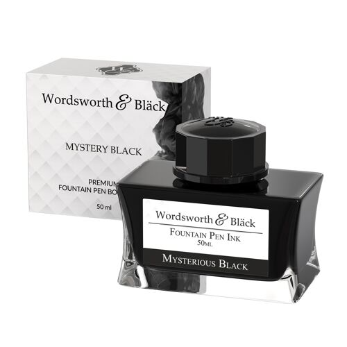 Wordsworth and Black Fountain Pen Ink Bottle, Premium Luxury Edition, Mysterious Black, Fountain Pens Bottled Ink, Classic Designed Bottle, Smooth Flow, 50 ml
