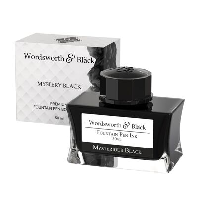 Wordsworth e Black Fountain Pen Ink Bottle, Premium Luxury Edition, Mysterious Black, Inchiostro per penne stilografiche in bottiglia, Flacone dal design classico, Flusso regolare, 50 ml