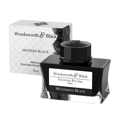 Wordsworth and Black Tintenflasche für Füllfederhalter, Premium Luxury Edition, Mysterious Black, Tinte in Flaschen für Füllfederhalter, klassisch gestaltete Flasche, glatter Fluss, 50 ml