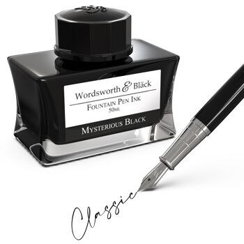 Bouteille d'encre pour stylo plume Wordsworth et Black, édition de luxe premium, noir mystérieux, encre en bouteille pour stylos plume, bouteille au design classique, débit régulier, 50 ml 3
