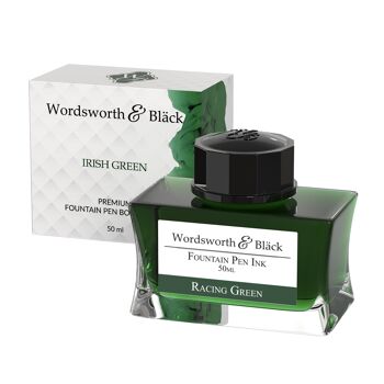 Wordsworth and Black Bouteille d'encre pour stylo plume Premium Luxury Edition, Racing Green, Encre en bouteille pour stylos plume, Bouteille au design classique, Smooth Flow 50 ml 1