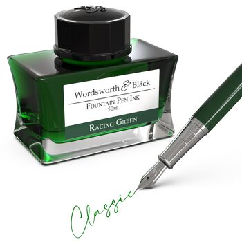 Wordsworth and Black Bouteille d'encre pour stylo plume Premium Luxury Edition, Racing Green, Encre en bouteille pour stylos plume, Bouteille au design classique, Smooth Flow 50 ml 3