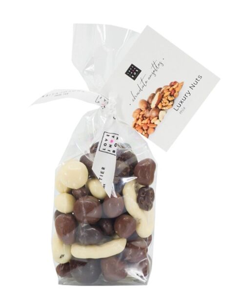 Chocolate Luxury Nuts – various roasted nuts covered with milk, dark and white chocolate