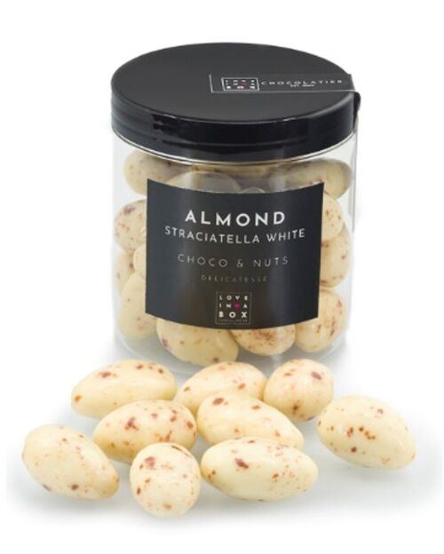 Chocolate Almonds Stracciatella – roasted almonds covered with milk and dark chocolate and vanilla