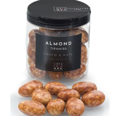 Chocolate Almonds Tiramisu – roasted almonds covered with milk and white chocolate and tiramisu