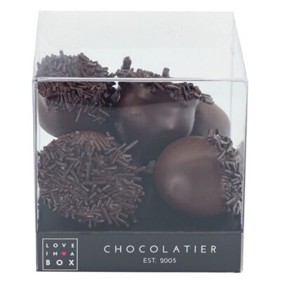 Chocolate Cherries Dark chocolate – cerisettes - cherries with pit and stem and liqueur covered with dark chocolate