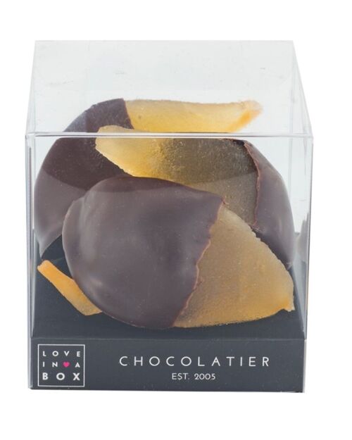 Chocolate Pears Dark chocolate –  candied pears dipped in dark chocolate