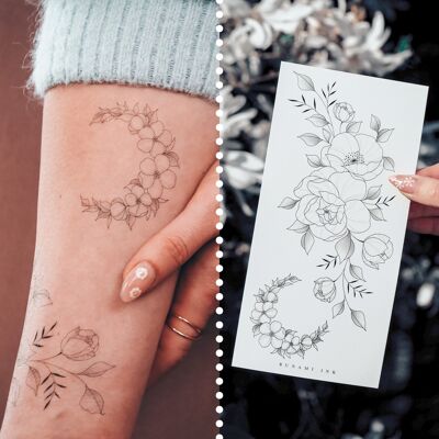 Temporary tattoo: bracelet & floral moon