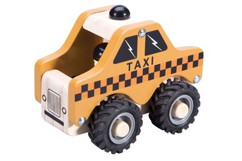 Wooden taxi with rubber wheels