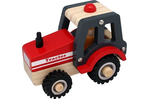 Wooden tractor with rubber wheels