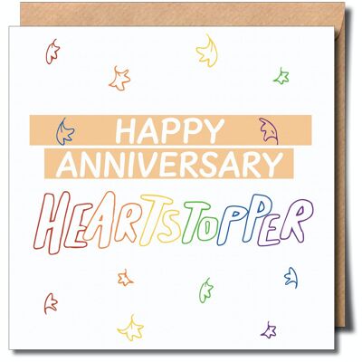 Tarjeta de felicitación feliz aniversario Heartstopper Lgbtq+. Tarjeta de aniversario de Heartstopper.