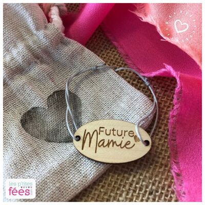 Bracciale con medaglione in legno "Future Grandma" (gravidanza, famiglia)