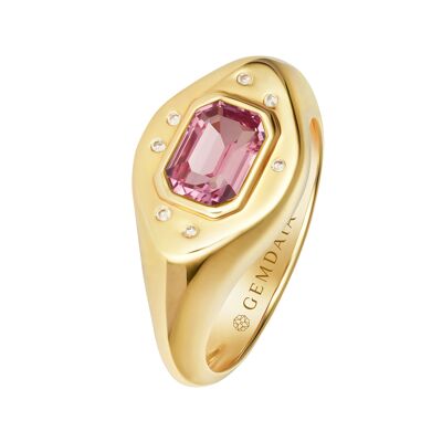 Pink Sapphire & Diamond Signet Ring - 14Kt Gold