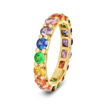 Rainbow Sapphire Mix Ring - 14Kt Gold - Chunky