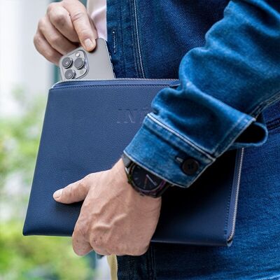INÉ 14/15" recycled leather laptop bag BLUE