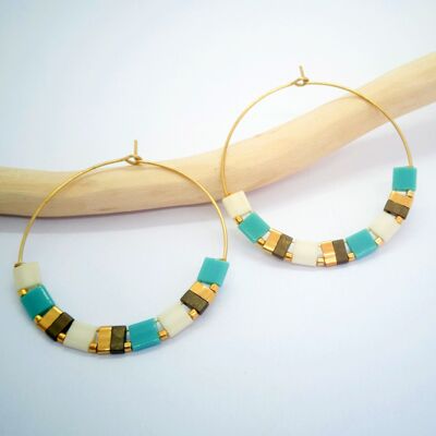 Brass hoop earrings and flat miyuki pearls - Olivia Collection