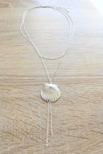 Collier Y coquillage double chaine argent 3