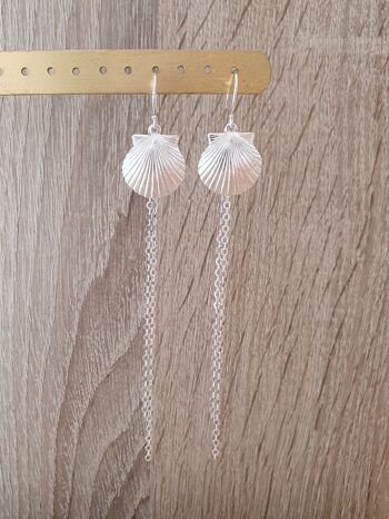 Boucles d'oreilles longues coquillage argent 2