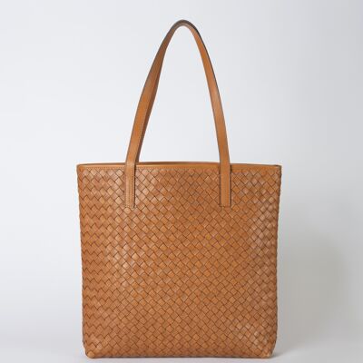 New Collection - Georgia Tote Bag - Cognac Woven Classic Leather