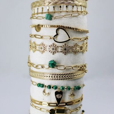 Best seller kit of 15 gold and green steel Christmas bracelets